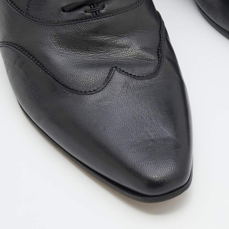 Pre Owned Gucci Black Leather Wingtip Lace Up Oxfords Size 43