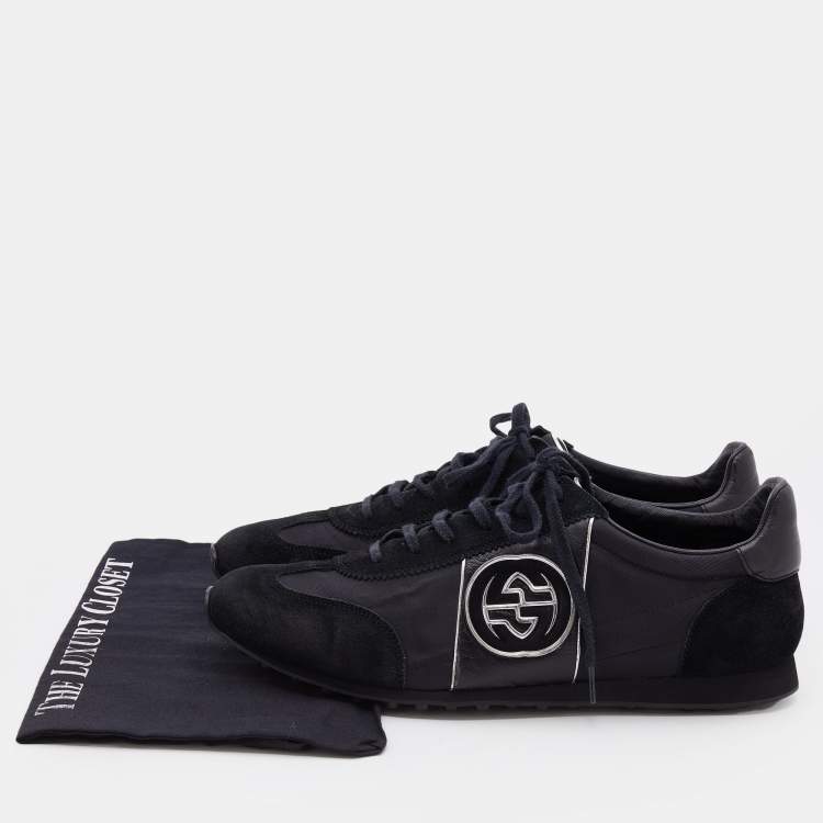 Pre Owned Gucci Black Suede And Nylon GG Low Top Sneakers Size 44.5