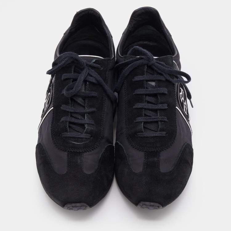 Pre Owned Gucci Black Suede And Nylon GG Low Top Sneakers Size 44.5