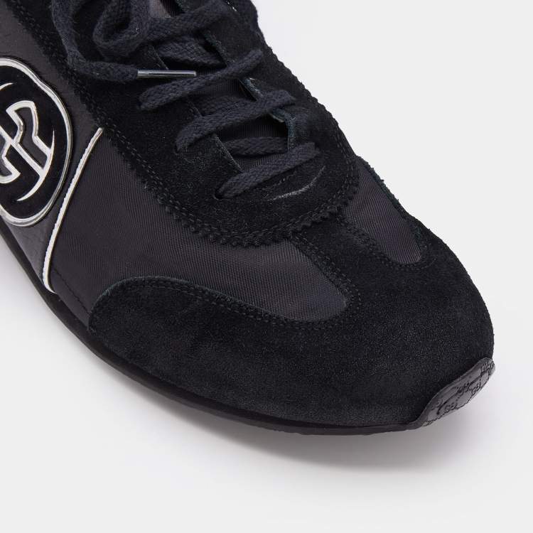 Pre Owned Gucci Black Suede And Nylon GG Low Top Sneakers Size 44.5