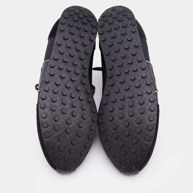 Pre Owned Gucci Black Suede And Nylon GG Low Top Sneakers Size 44.5