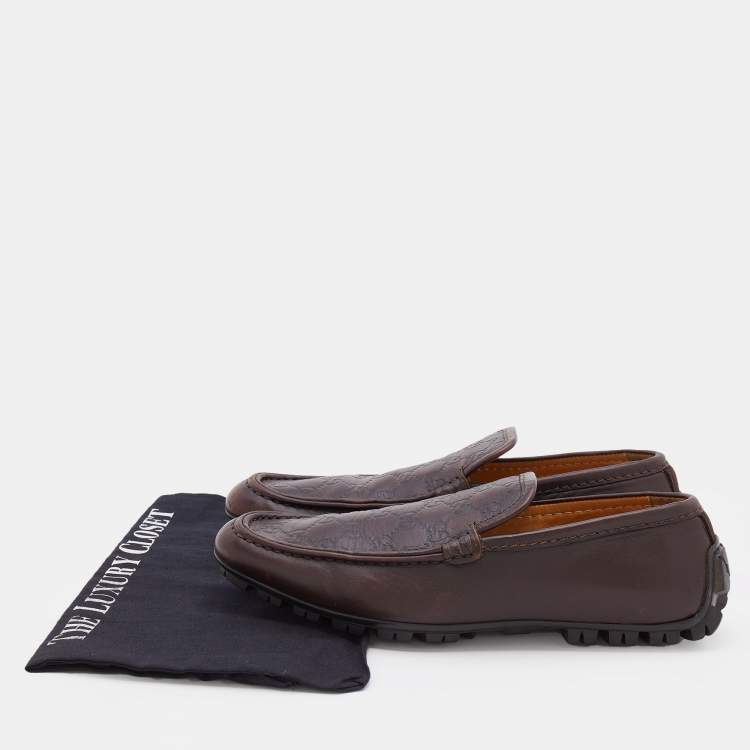 Pre Owned Gucci Brown Guccissima Leather Slip On Loafers Size 39