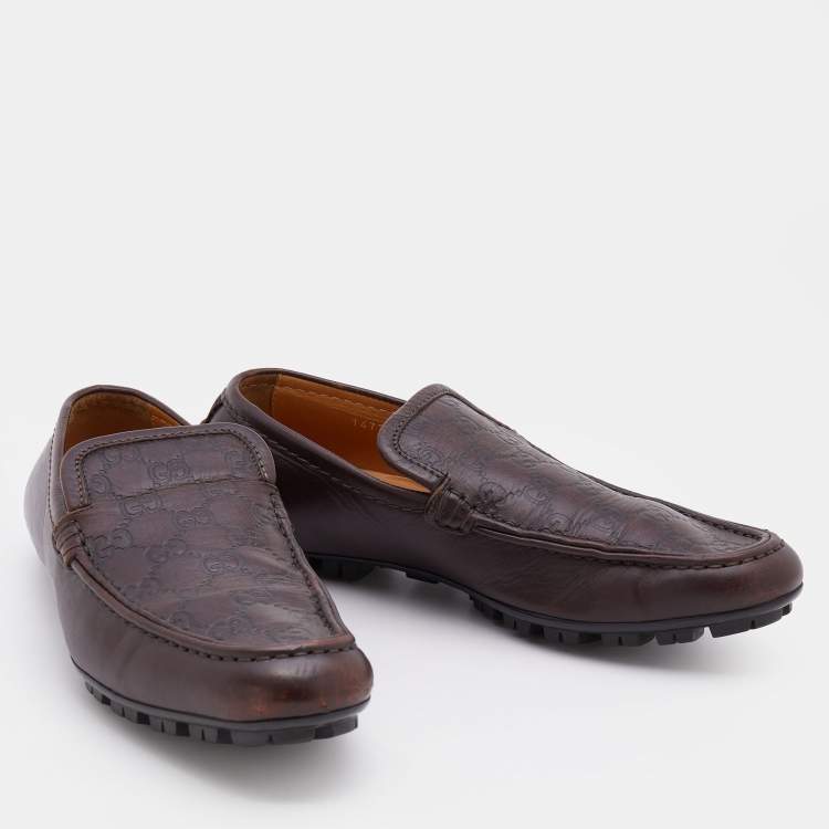 Pre Owned Gucci Brown Guccissima Leather Slip On Loafers Size 39