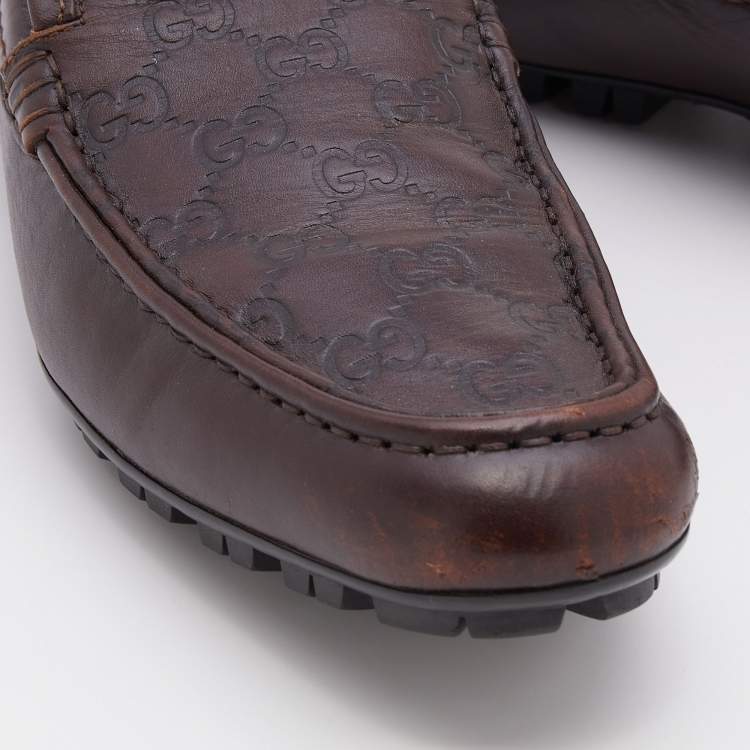 Pre Owned Gucci Brown Guccissima Leather Slip On Loafers Size 39