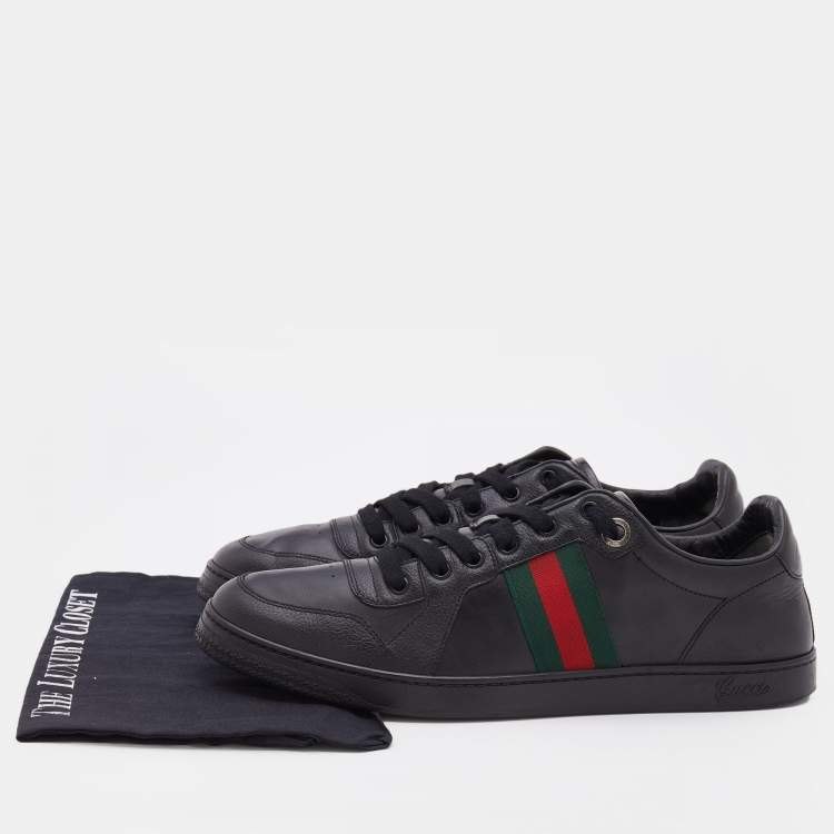 مملوكة مسبقًا Gucci Black Leather Web Low Top  Sneakers Size 46