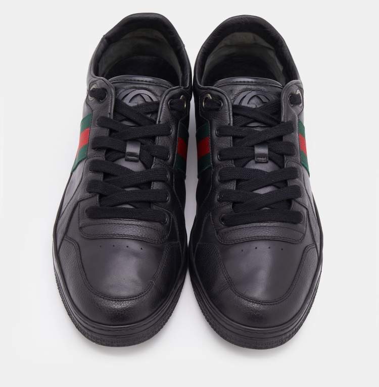 مملوكة مسبقًا Gucci Black Leather Web Low Top  Sneakers Size 46
