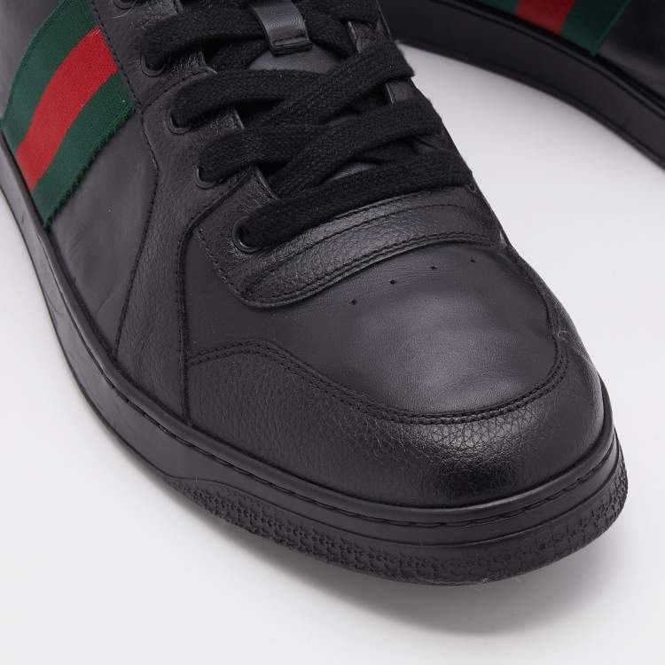 مملوكة مسبقًا Gucci Black Leather Web Low Top  Sneakers Size 46