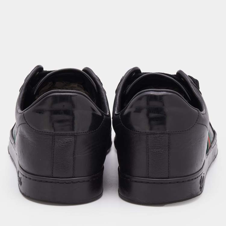 مملوكة مسبقًا Gucci Black Leather Web Low Top  Sneakers Size 46