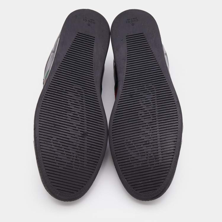 مملوكة مسبقًا Gucci Black Leather Web Low Top  Sneakers Size 46