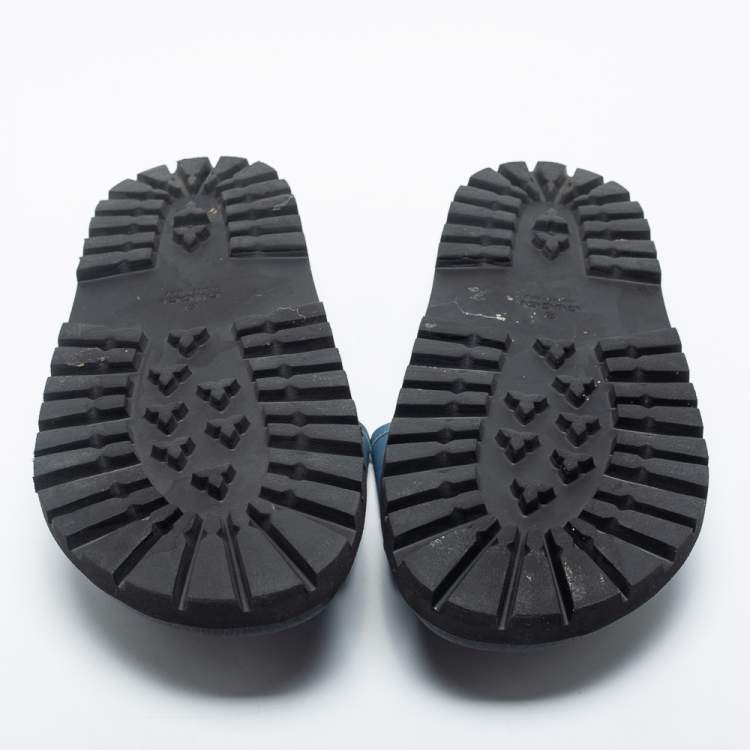 Pre Owned Gucci  Blue Leather Guccissima Slide Sandals Size 45