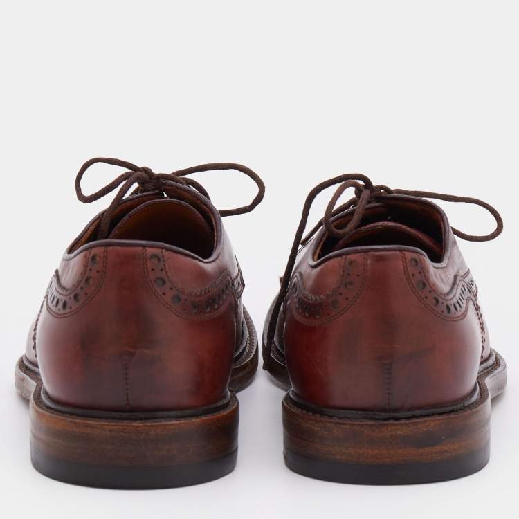 Pre Owned Gucci Brown Brogue Leather Lace Up Derby Size 40.5