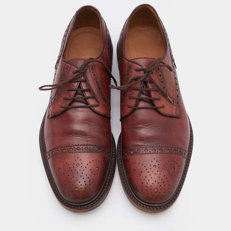 Pre Owned Gucci Brown Brogue Leather Lace Up Derby Size 40.5
