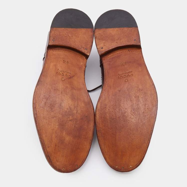 Pre Owned Gucci Brown Brogue Leather Lace Up Derby Size 40.5
