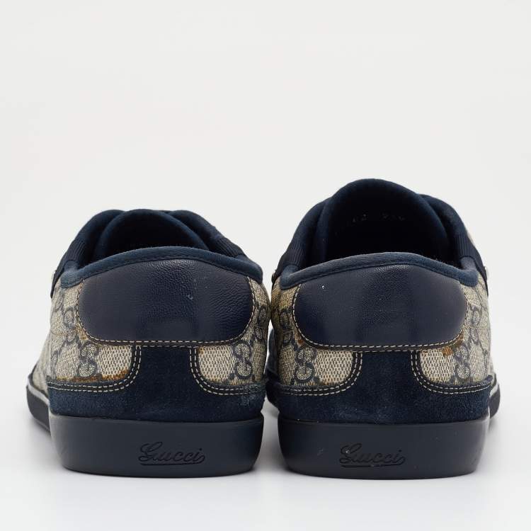 Pre Owned Gucci Beige/Blue GG Supreme Canvas And Suede Low Top Sneakers Size 43.5