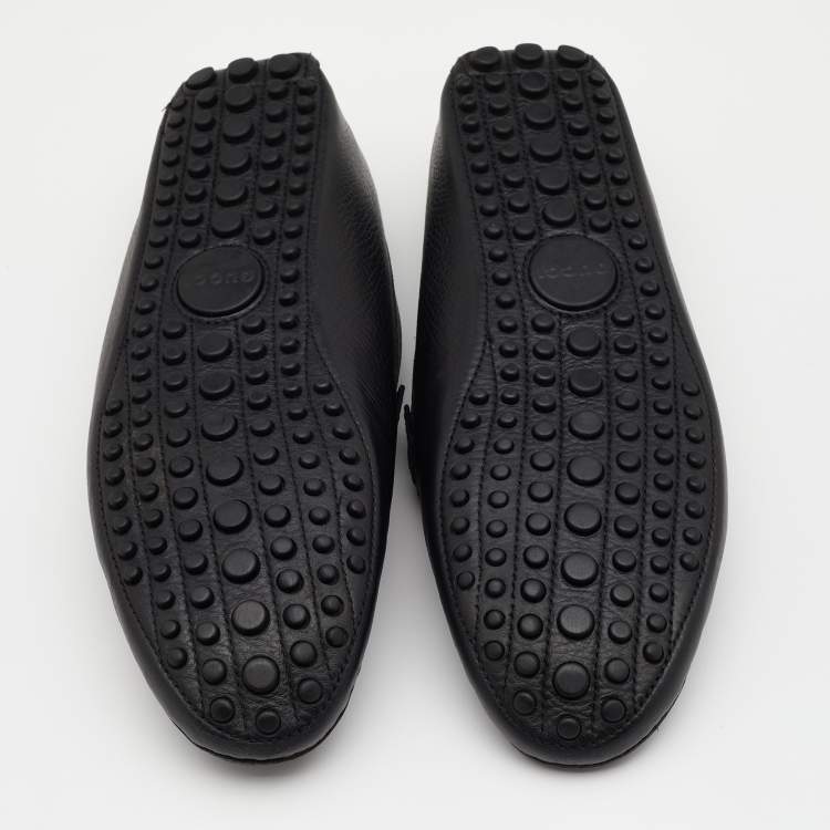 Pre Owned Gucci Black Leather Web Horsebit Slip On Loafers Size 43