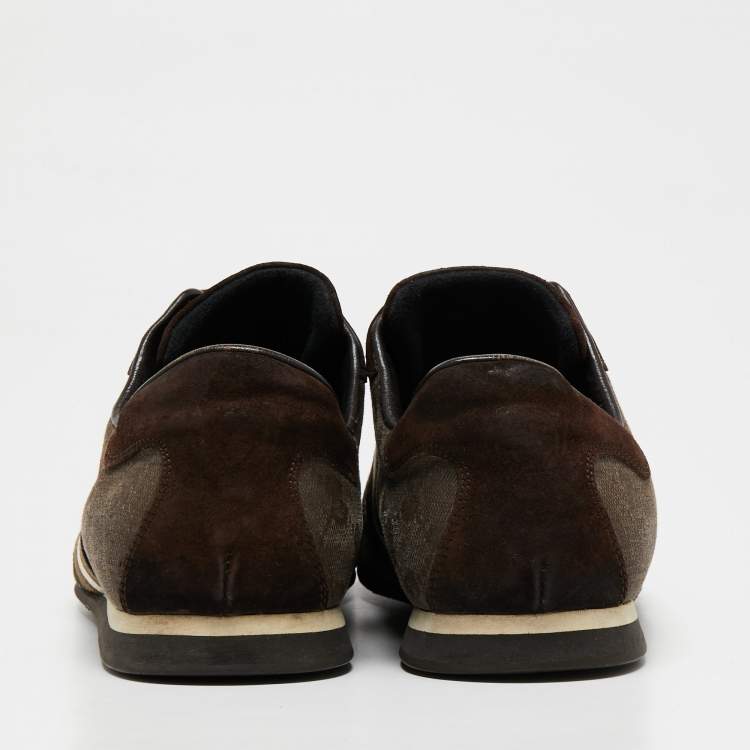 Pre Owned Gucci Brown GG Canvas And Suede Web Low Top Sneakers Size 42 