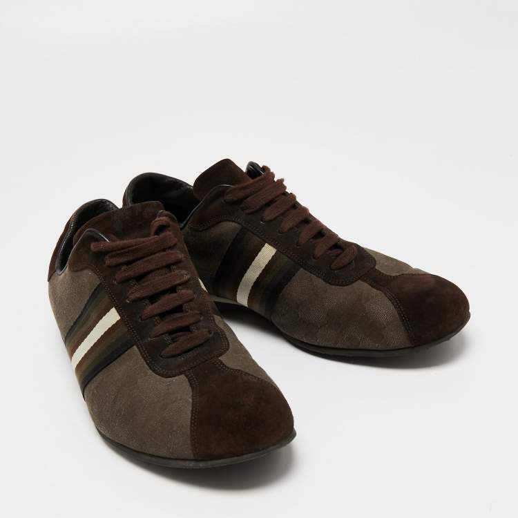 Pre Owned Gucci Brown GG Canvas And Suede Web Low Top Sneakers Size 42 