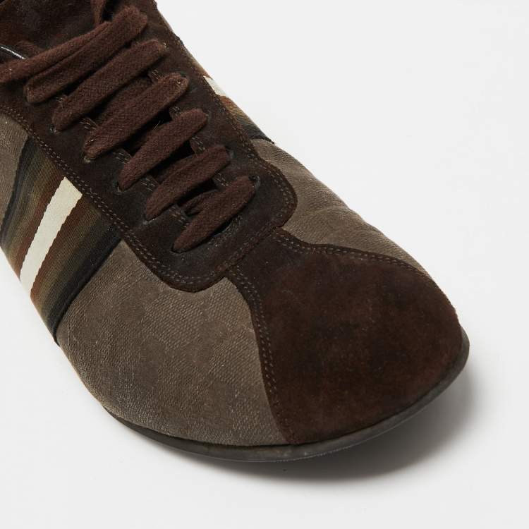 Pre Owned Gucci Brown GG Canvas And Suede Web Low Top Sneakers Size 42 