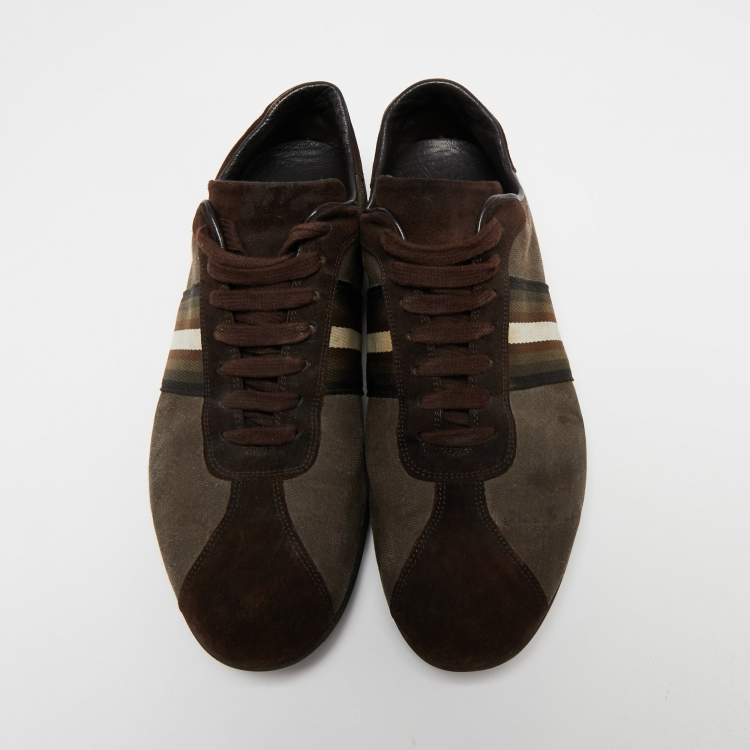 Pre Owned Gucci Brown GG Canvas And Suede Web Low Top Sneakers Size 42 