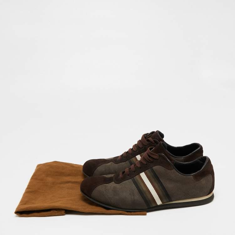 Pre Owned Gucci Brown GG Canvas And Suede Web Low Top Sneakers Size 42 