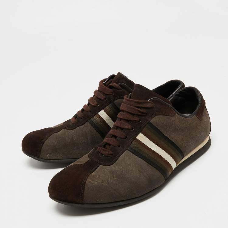 Pre Owned Gucci Brown GG Canvas And Suede Web Low Top Sneakers Size 42 
