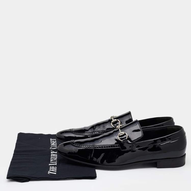 Pre Owned Gucci Black Patent Leather Horsebit Slip On Loafers Size 44