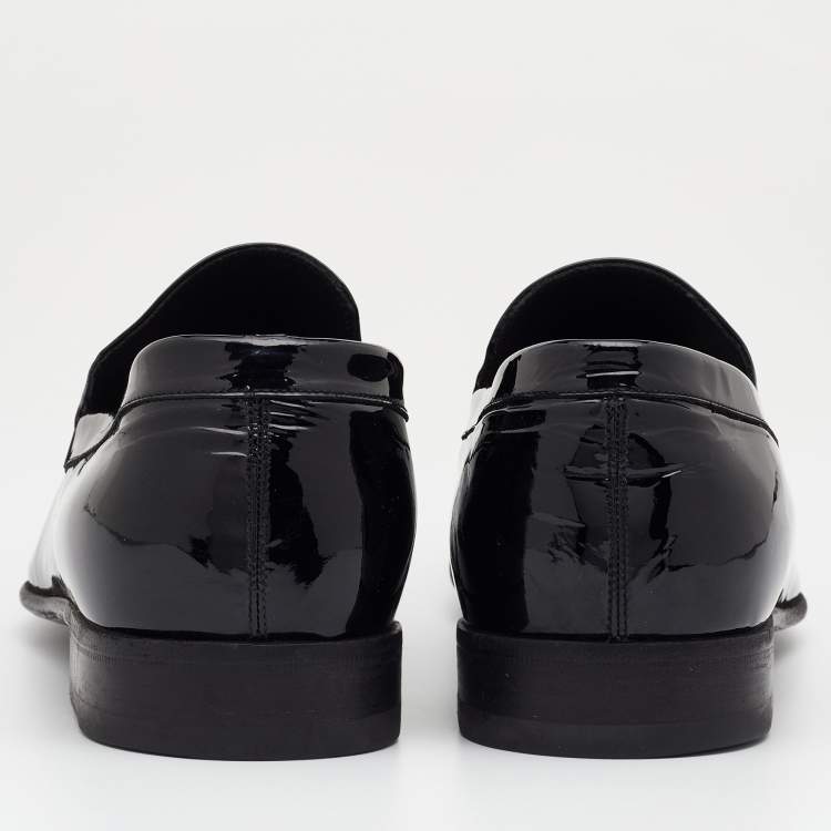 Pre Owned Gucci Black Patent Leather Horsebit Slip On Loafers Size 44