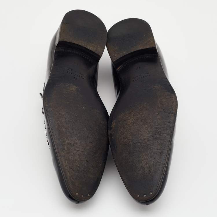 Pre Owned Gucci Black Patent Leather Horsebit Slip On Loafers Size 44