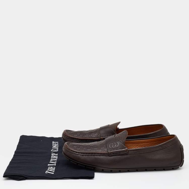 Pre Owned Gucci Brown Micro Guccissima Leather Slip On Loafers Size 42.5