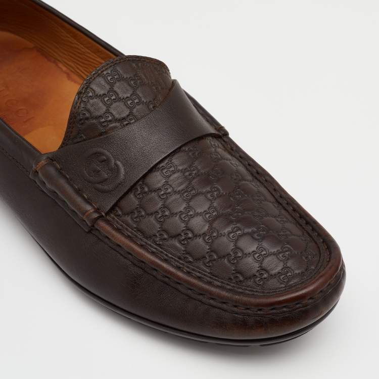 Pre Owned Gucci Brown Micro Guccissima Leather Slip On Loafers Size 42.5