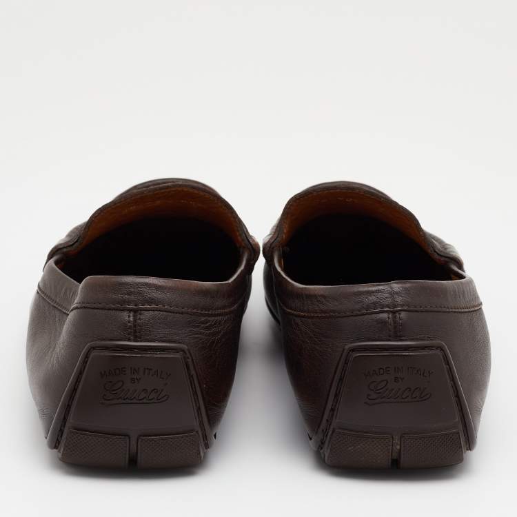 Pre Owned Gucci Brown Micro Guccissima Leather Slip On Loafers Size 42.5