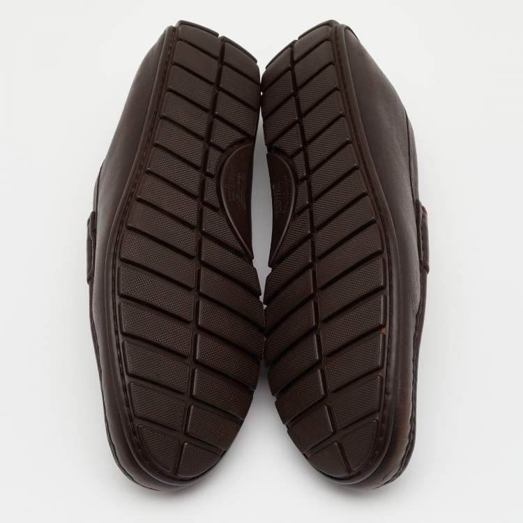 Pre Owned Gucci Brown Micro Guccissima Leather Slip On Loafers Size 42.5
