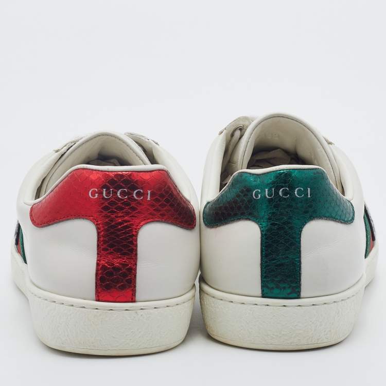 Pre Owned Gucci White Leather Ace Embroidered Tiger Low Top Sneakers Size 43