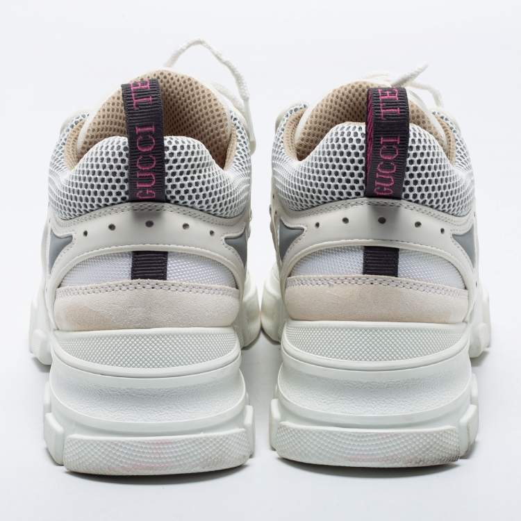 Pre Owned Gucci White Leather And Suede Flashtrek Sneakers  Size 43