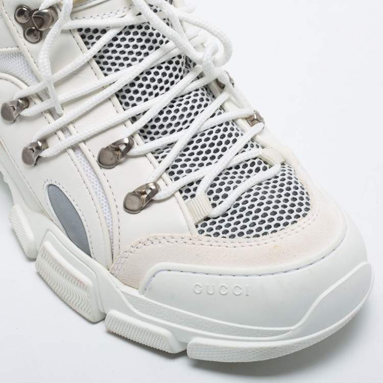 Pre Owned Gucci White Leather And Suede Flashtrek Sneakers  Size 43