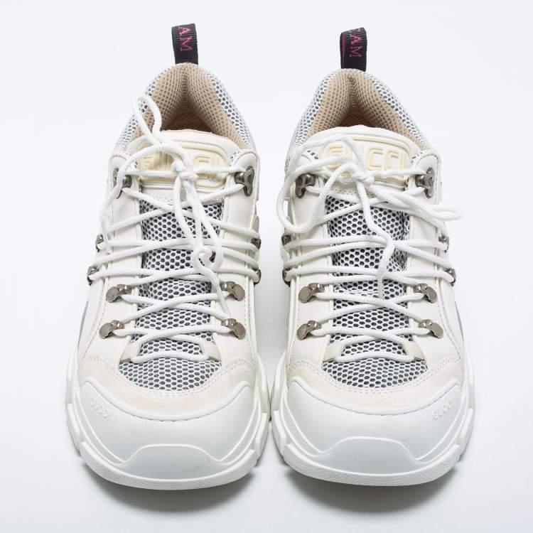 Pre Owned Gucci White Leather And Suede Flashtrek Sneakers  Size 43