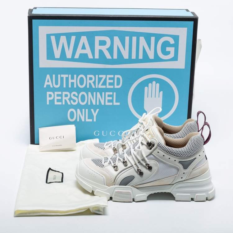 Pre Owned Gucci White Leather And Suede Flashtrek Sneakers  Size 43