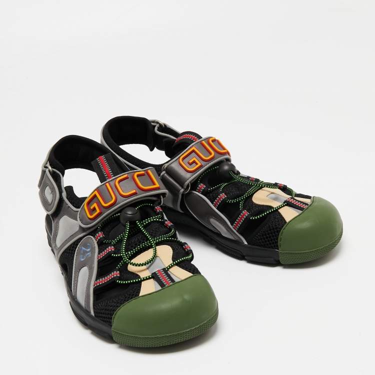 Pre Owned Gucci Multicolor Mesh And Leather Tinsel Sports Sandals Size 43
