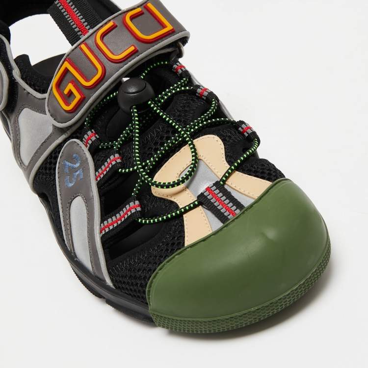 Pre Owned Gucci Multicolor Mesh And Leather Tinsel Sports Sandals Size 43