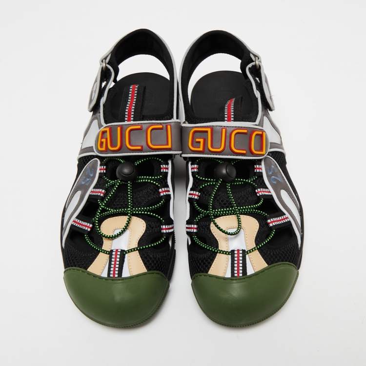 Pre Owned Gucci Multicolor Mesh And Leather Tinsel Sports Sandals Size 43