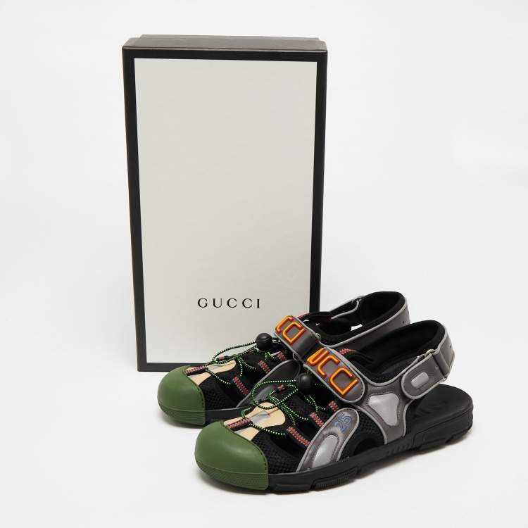 Pre Owned Gucci Multicolor Mesh And Leather Tinsel Sports Sandals Size 43