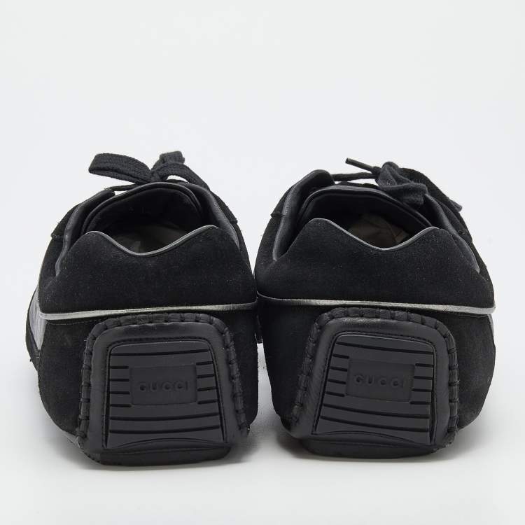 Pre Owned Gucci Black Suede And Leather Web Low Top Sneakers Size 47