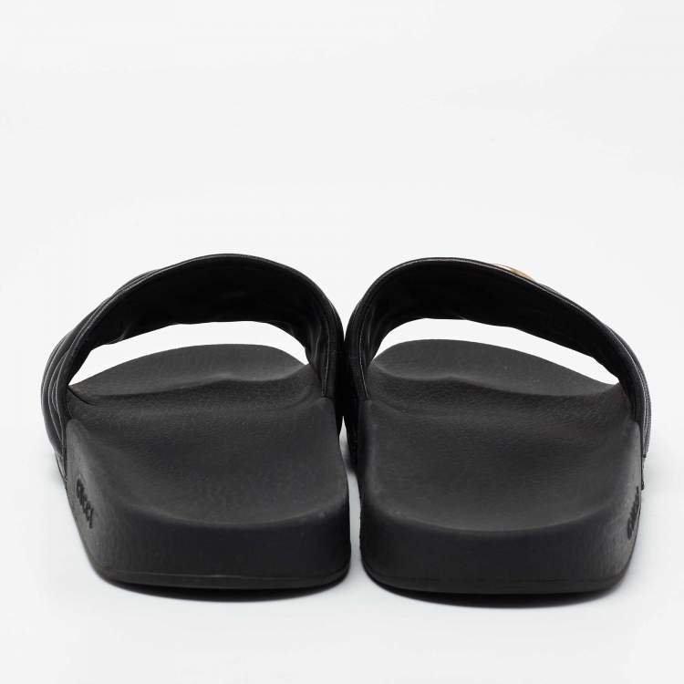 Pre Owned Gucci Black Leather GG Marmont Slide Sandals Size 43