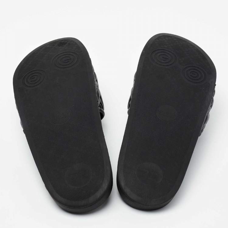 Pre Owned Gucci Black Leather GG Marmont Slide Sandals Size 43