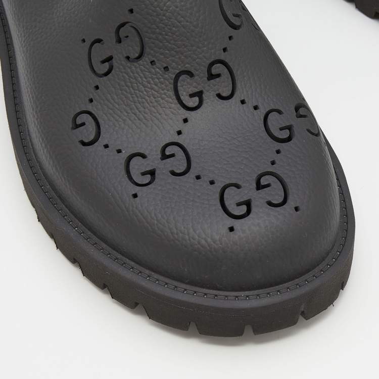 Pre Owned Gucci Black Perforated GG Rubber Slip On Sandals Size 45