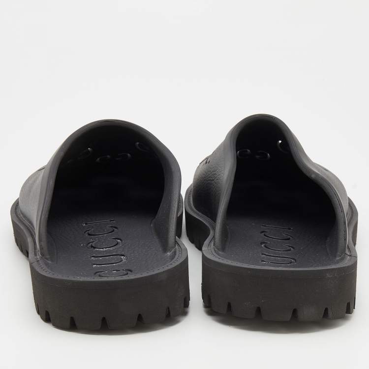 Pre Owned Gucci Black Perforated GG Rubber Slip On Sandals Size 45