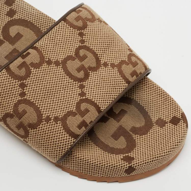 Pre Owned Gucci Beige GG Canvas Slide Flats Size 41