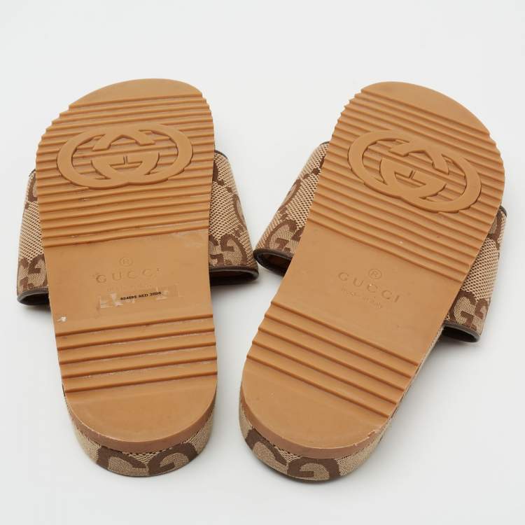 Pre Owned Gucci Beige GG Canvas Slide Flats Size 41