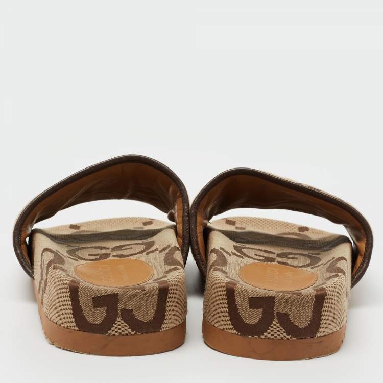 Pre Owned Gucci Beige GG Canvas Slide Flats Size 41