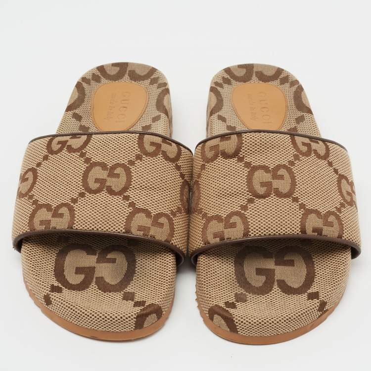 Pre Owned Gucci Beige GG Canvas Slide Flats Size 41